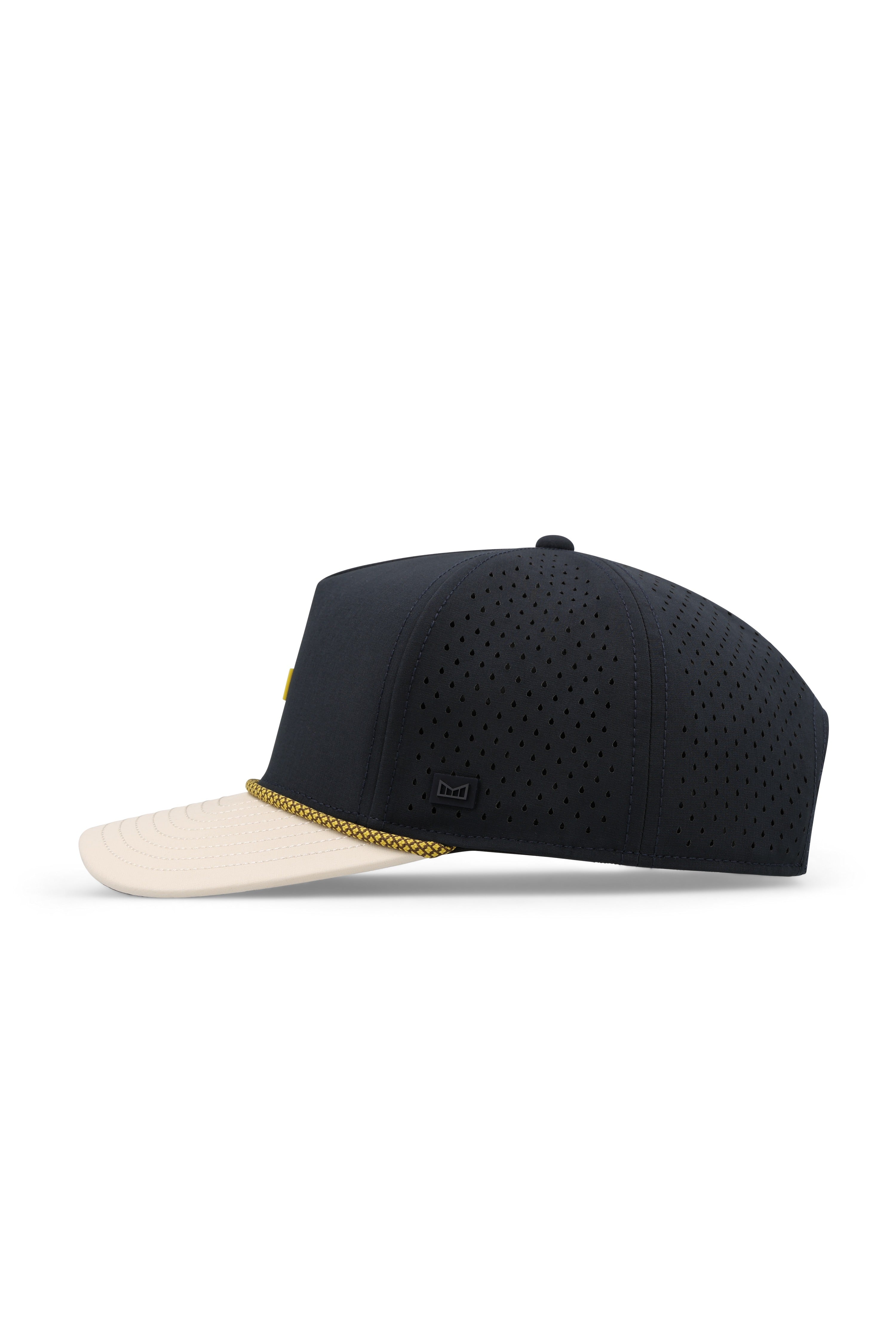 Melin Hydro Odysea Rope snapback in Yellow Jacket, side view with yellow rope brim detail