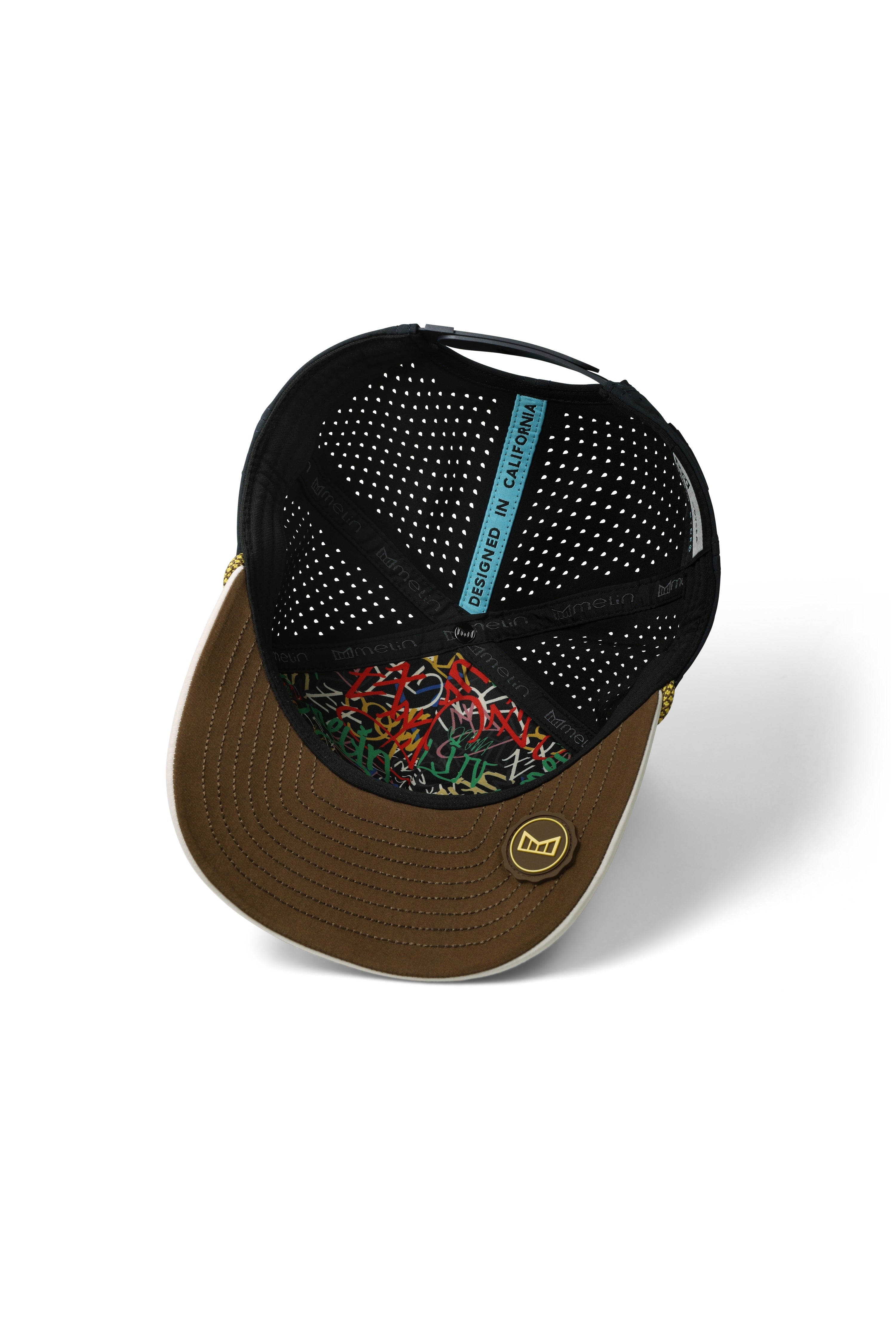 Melin Hydro Odysea Rope snapback in Yellow Jacket, interior lining and undervisor detail