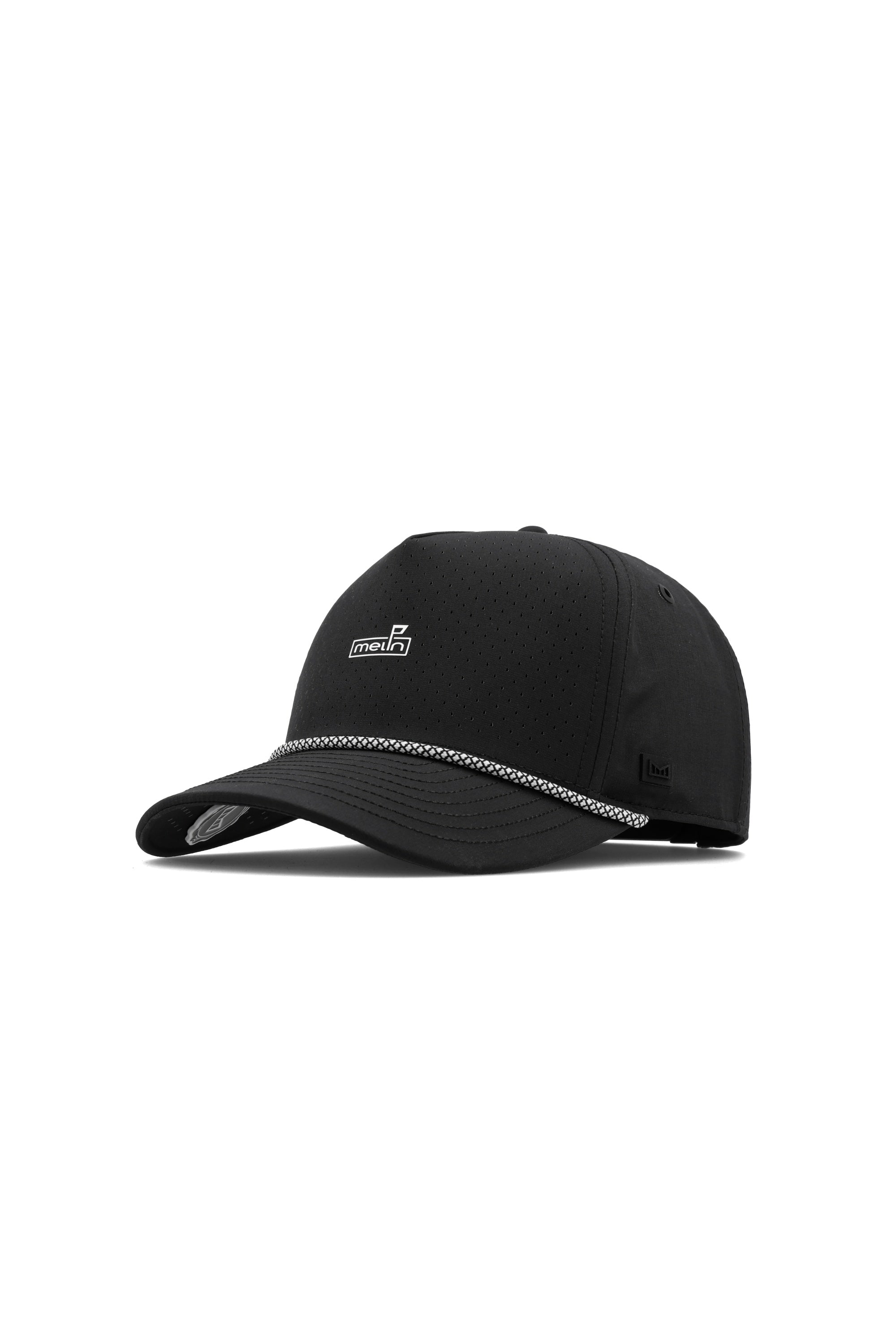 Melin Odysea Rope Links Hydro MagnaLink golf hat in black, angled view