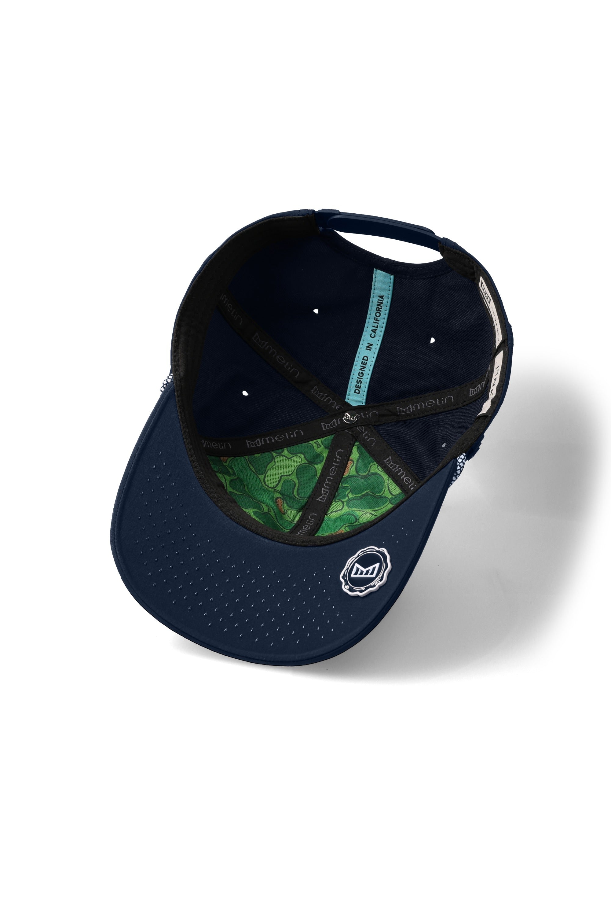 Melin Hydro Compass Links w/MagnaLink hat in Navy, interior and undervisor detail