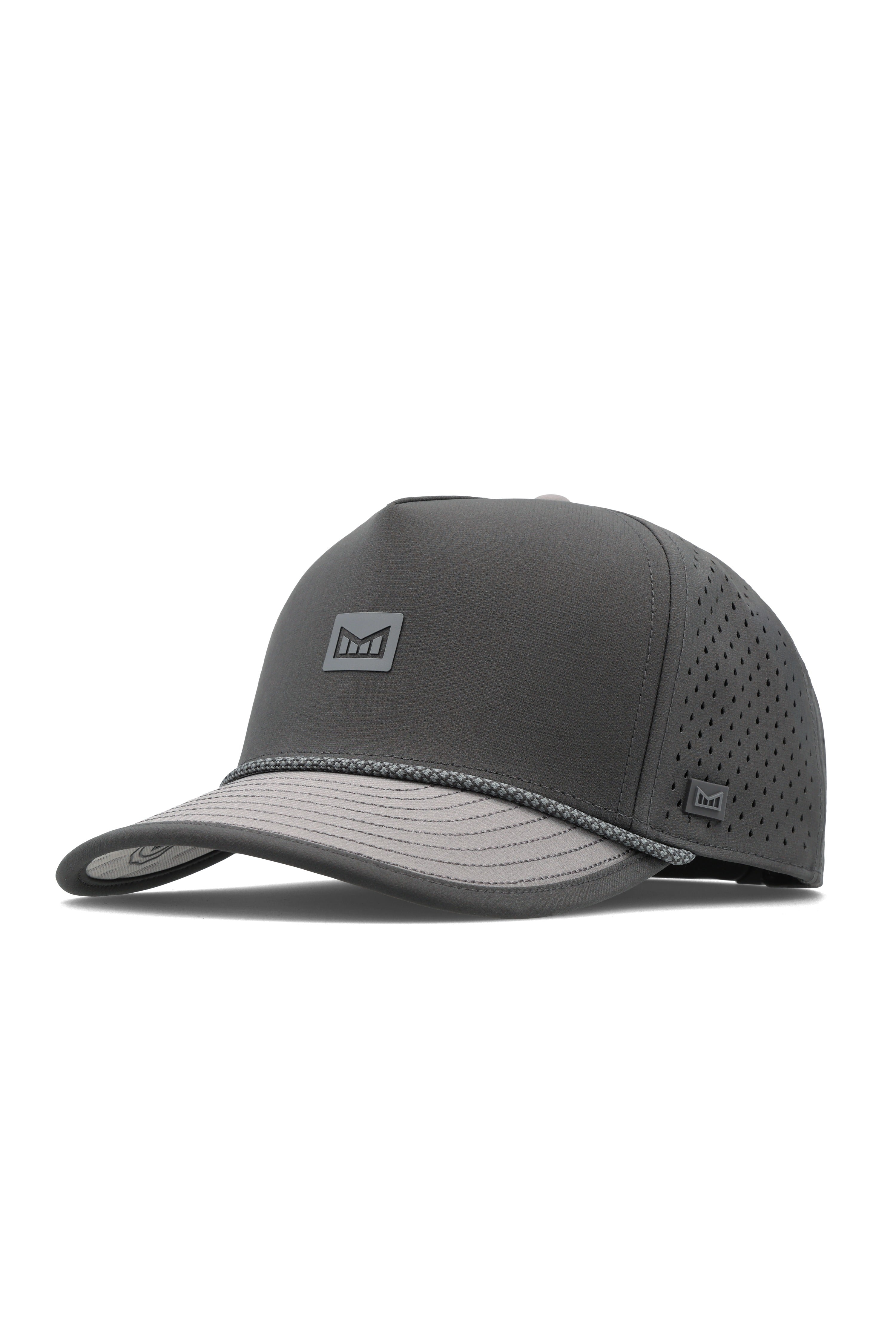 Melin Hydro Odysea Rope Streamline snapback in Raven, three-quarter front view