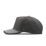 Melin Hydro Odysea Rope Streamline snapback in Raven, side view with rope brim detail