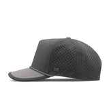 Melin Hydro Odysea Rope Streamline snapback in Raven, side view with rope brim detail