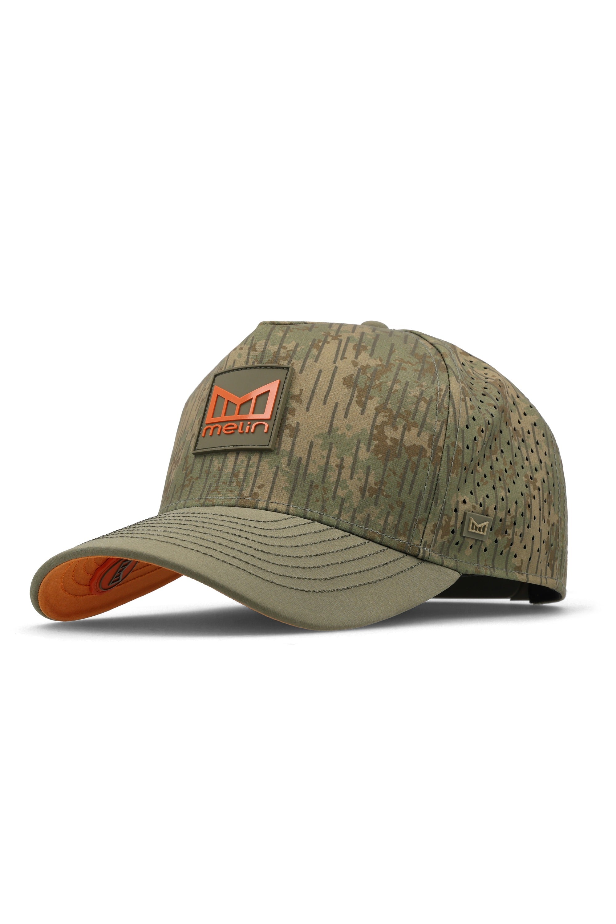 melin Hydro Odysea Rain Camo snapback hat, angled front view