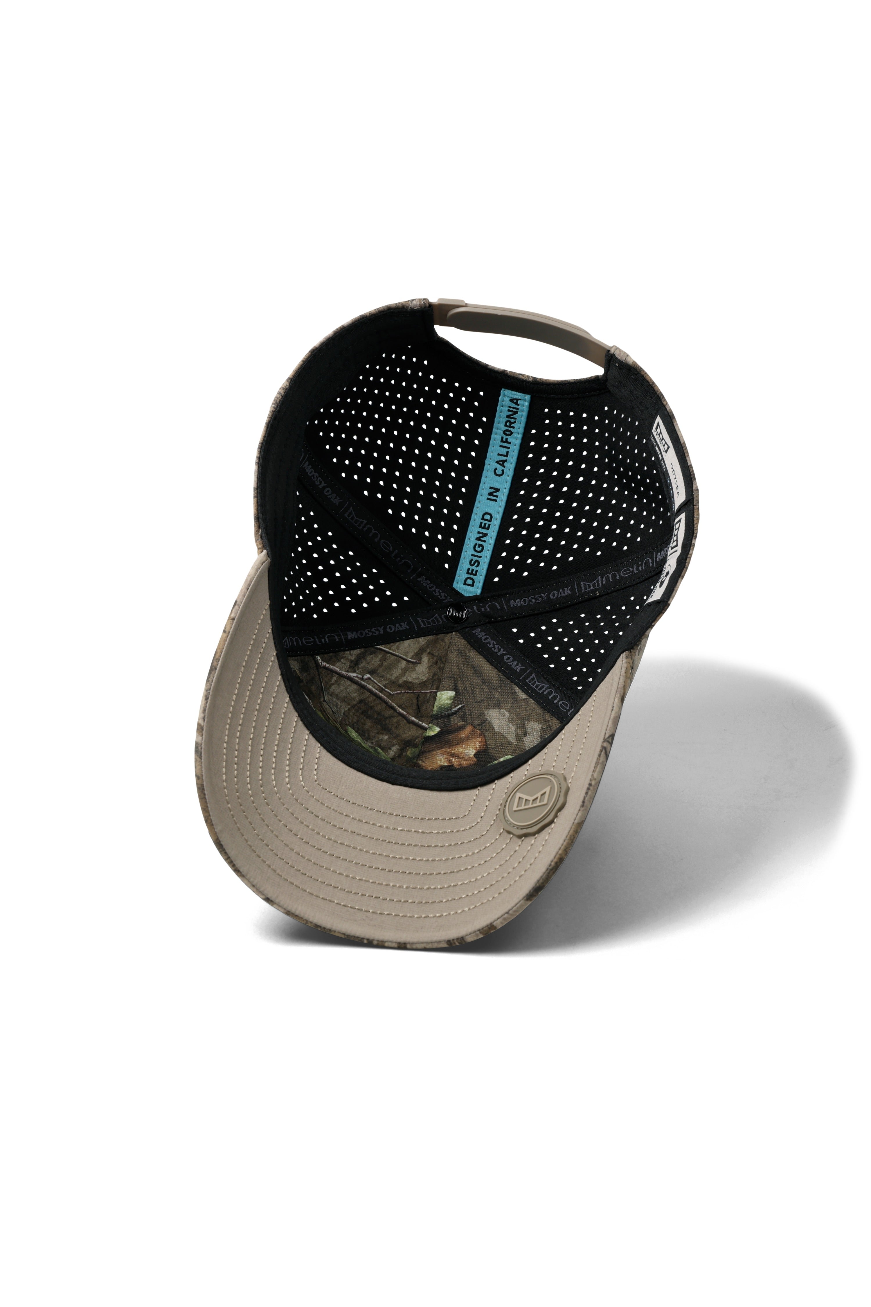 Melin Hydro Odysea Mossy Oak Bottomland snapback hat - detail view