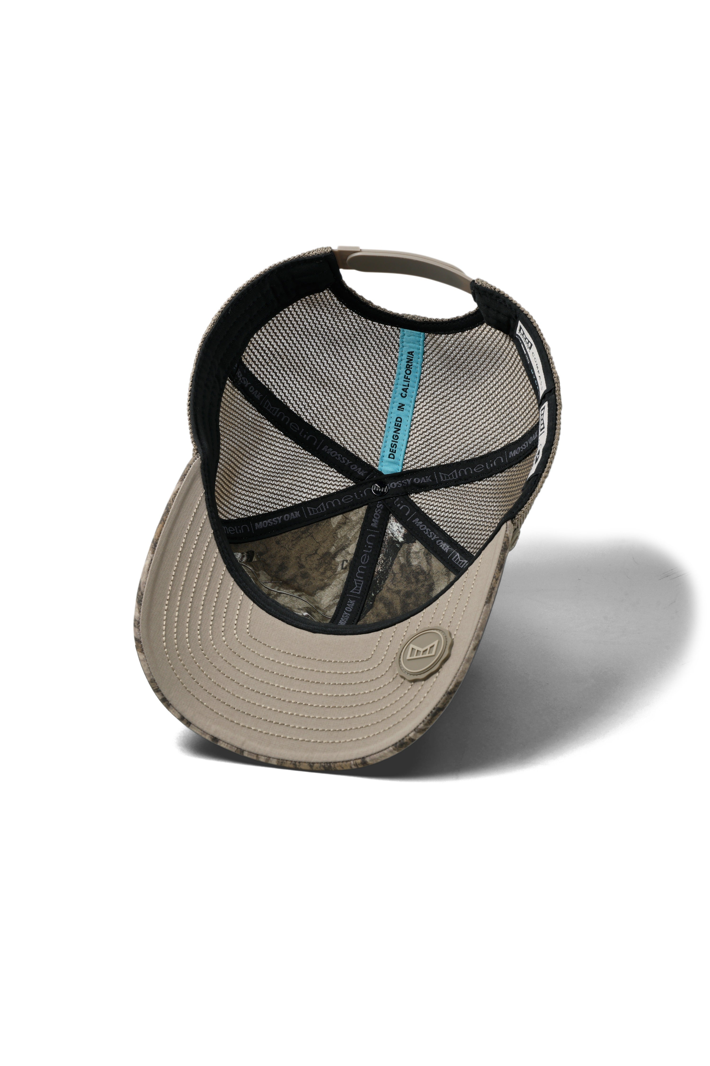 Melin Hydro Compass Mossy Oak Bottomland snapback hat - detail view