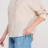 Jane Sift Linen Blend Striped Button-Up