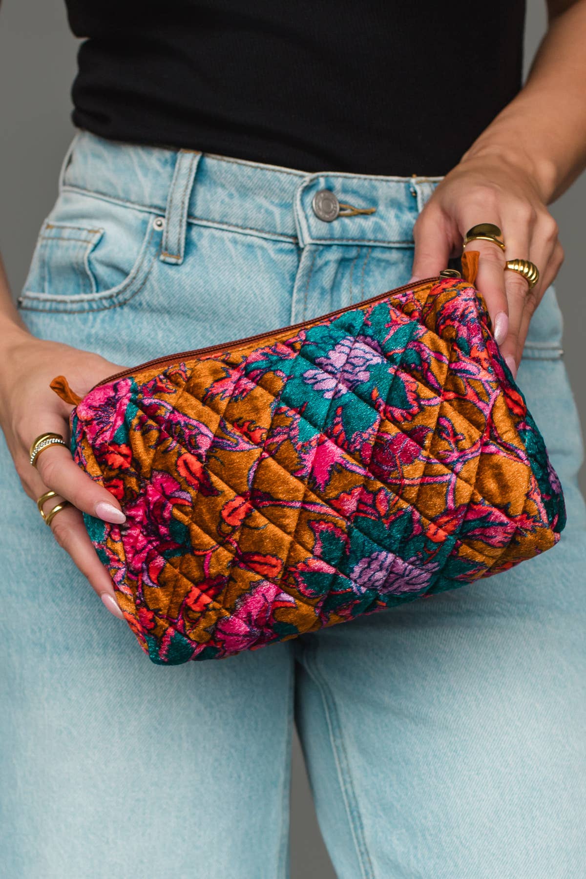 Wildflower Woven Travel Pouch in burnt orange floral