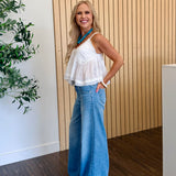 Eliana Washing Effect Embroidered Woven Top