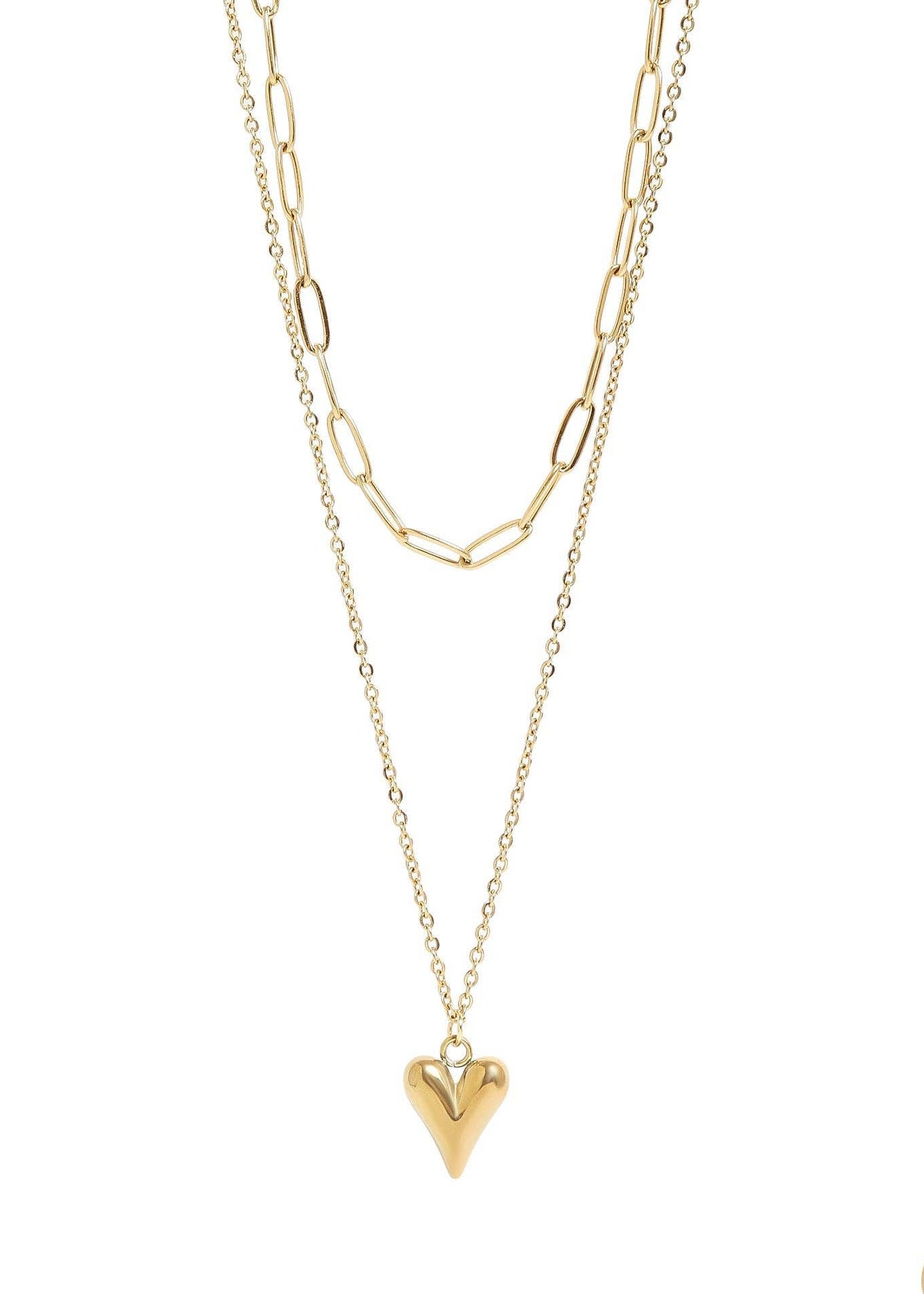 MTT Jewelry - Jewelry - Necklaces - Sonya Paperclip Layered Heart Charm Necklace - MTT Collective