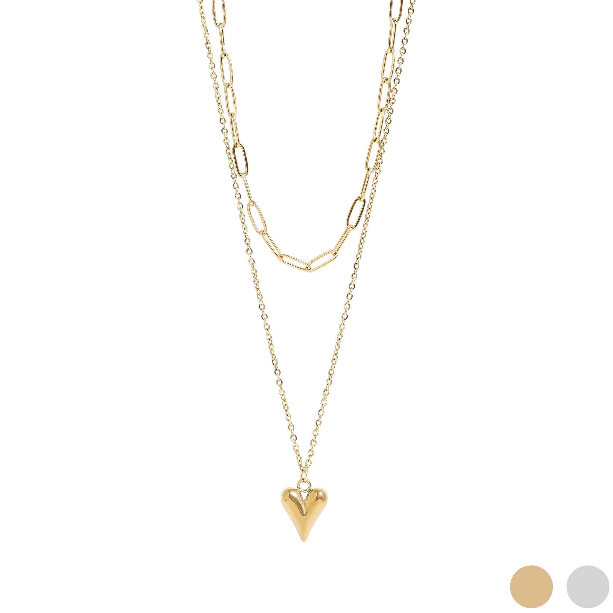 MTT Jewelry - Jewelry - Necklaces - Sonya Paperclip Layered Heart Charm Necklace - MTT Collective