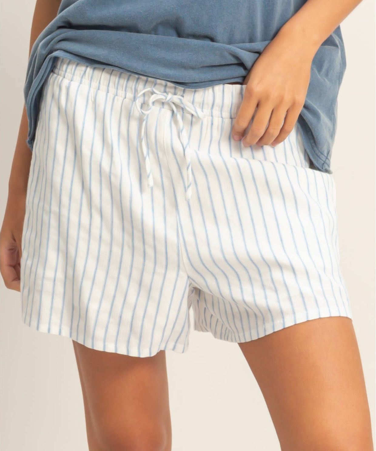 Striped Drawstring Shorts - Blue