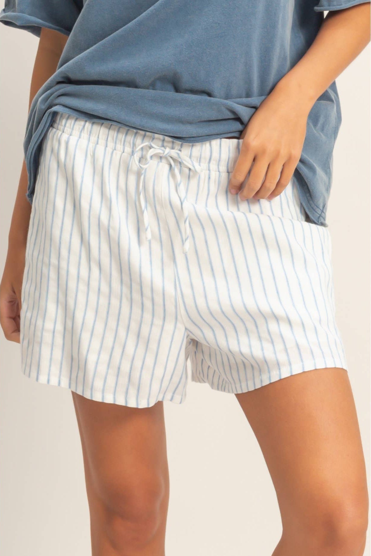 Striped Drawstring Shorts - Blue