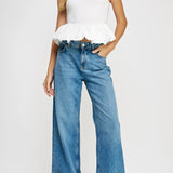 Renee Ribbed Knit Poplin Bubble Hem Top