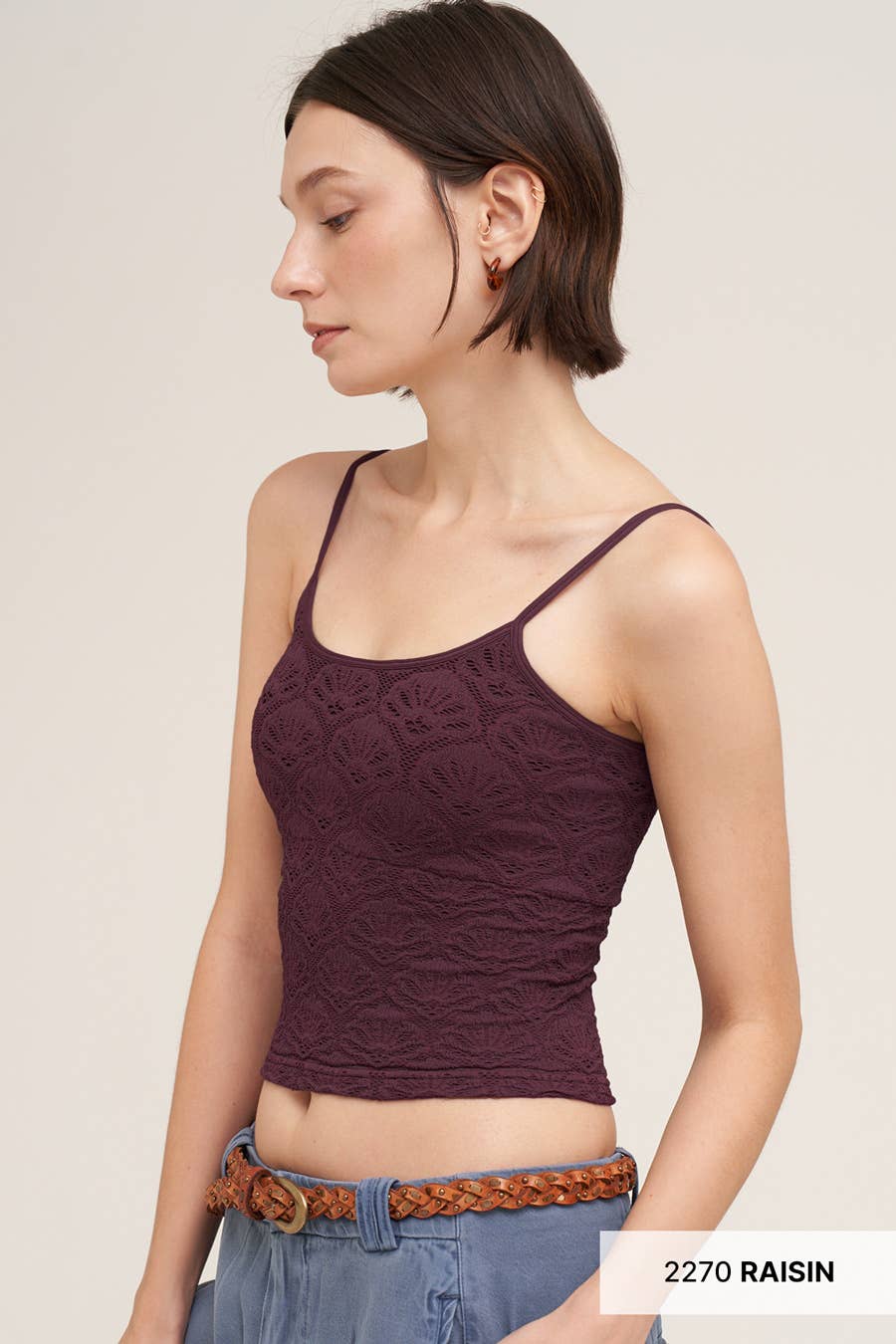 Lana Floral Textured Lace Cami in Raisin