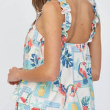 Romina Tropical Print Ruffle Strap Top