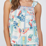 Romina Tropical Print Ruffle Strap Top
