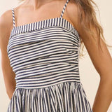 Justine Striped Fitted Ruched Bodice Midi Dress