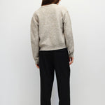 TAUPE 3 fuzzy knit cardigan in taupe, back view