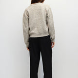 TAUPE 3 fuzzy knit cardigan in taupe, back view