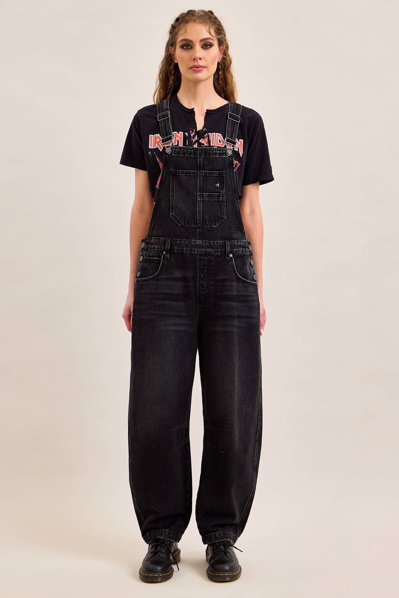 Hidden Jeans Overall with Wash Detail in black, front