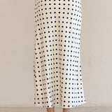 Vivienne Polka Dot Satin Midi Skirt