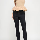 Renee Ribbed Knit Poplin Bubble Hem Top