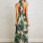 Vesper Beaded Halter Dress in Resort Palm, back