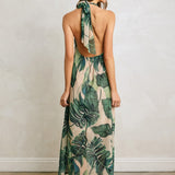 Vesper Beaded Halter Dress in Resort Palm, back