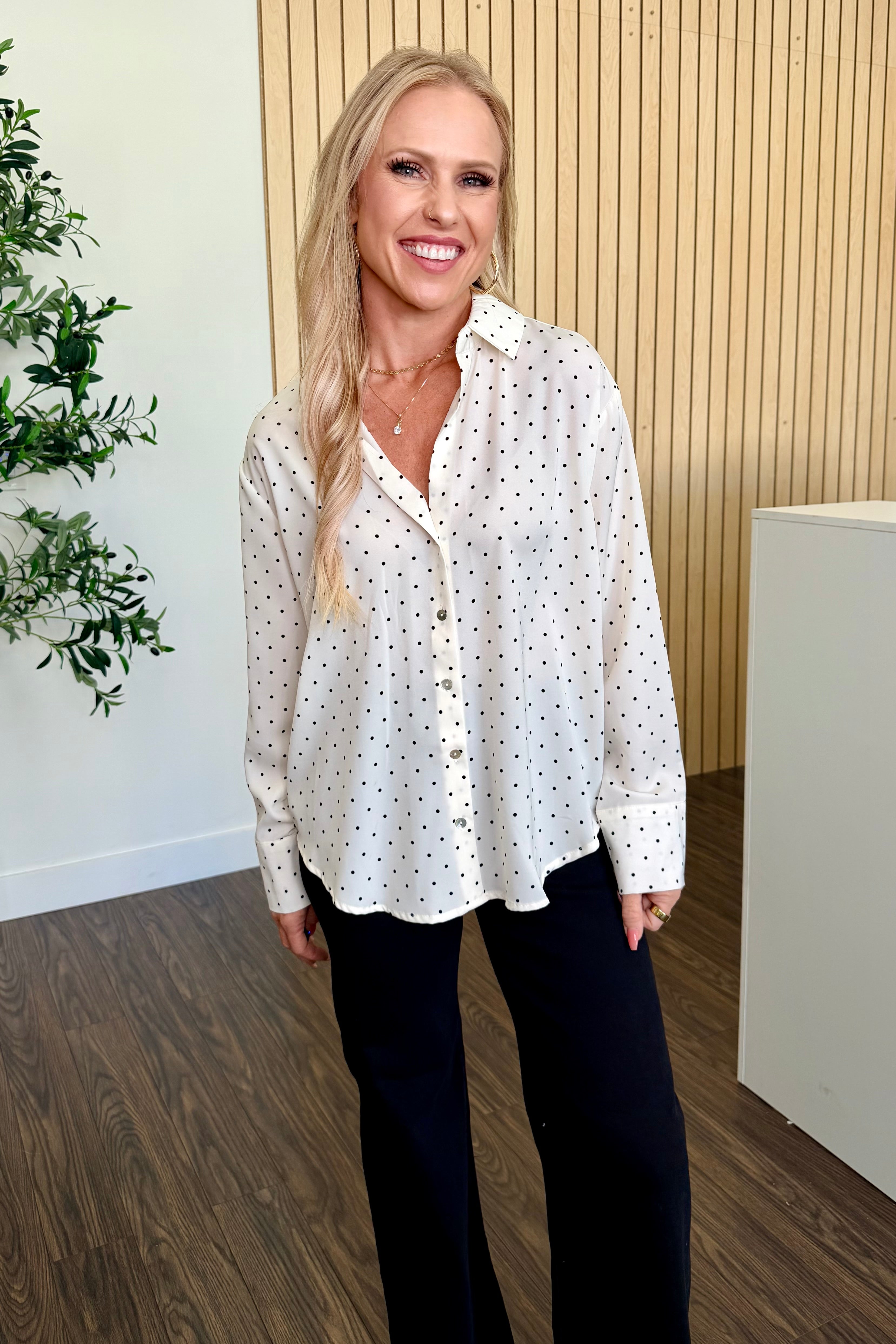 Button-Up Polka Dot Shirt