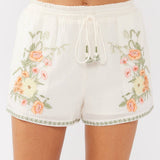 Embroidered Smocked Waist Drawstring Shorts Cream/Coral
