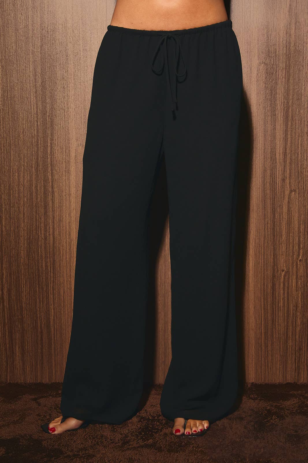 Coastal Wide Leg Chiffon Pants in Black, front