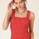 Julie Lace Textured Square Top in Red