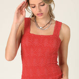 Julie Lace Textured Square Top in Red
