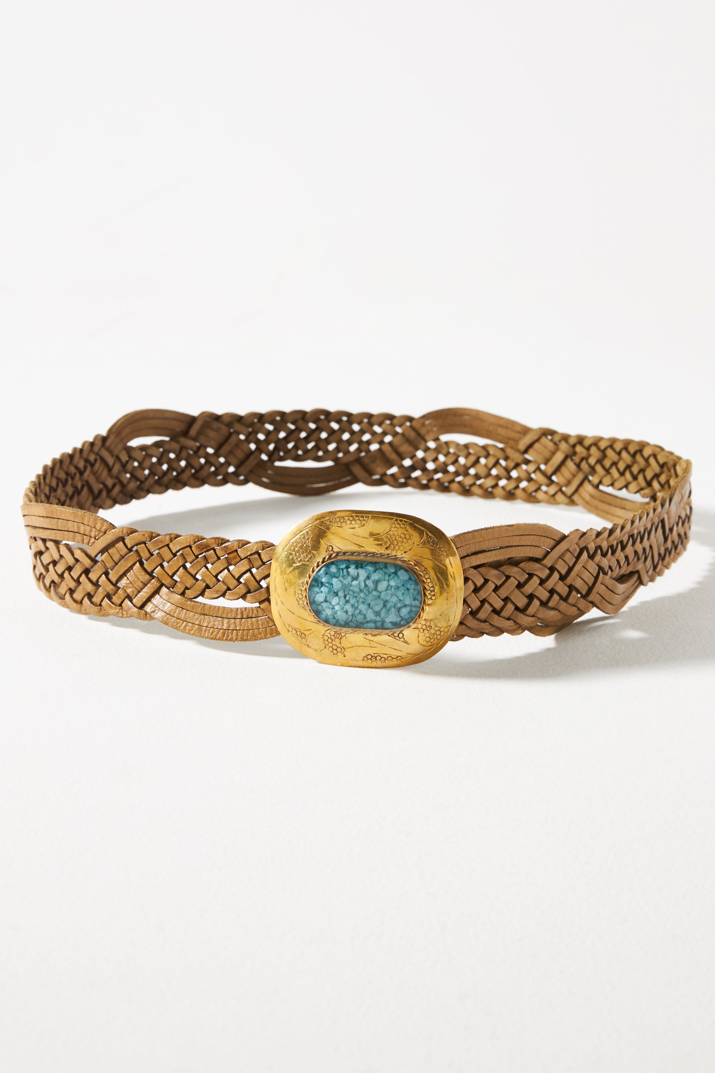 Z&L Europe Tuareg Belt in camel braided leather with turquoise stone buckle