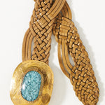 Close up of the gold tone turquoise stone buckle on the Z&L Europe Tuareg Belt