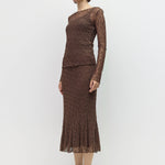 Willow Sheer Lace Top in Brown, detail view