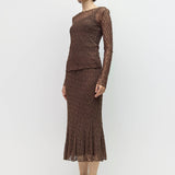 Willow Sheer Lace Top in Brown, detail view