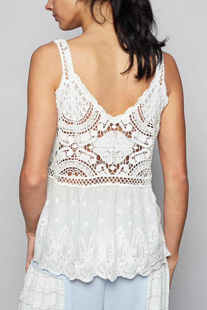 Pol - Womens - Tops - Tanks - Emerie Embroidery Crochet Woven Top - MTT Collective