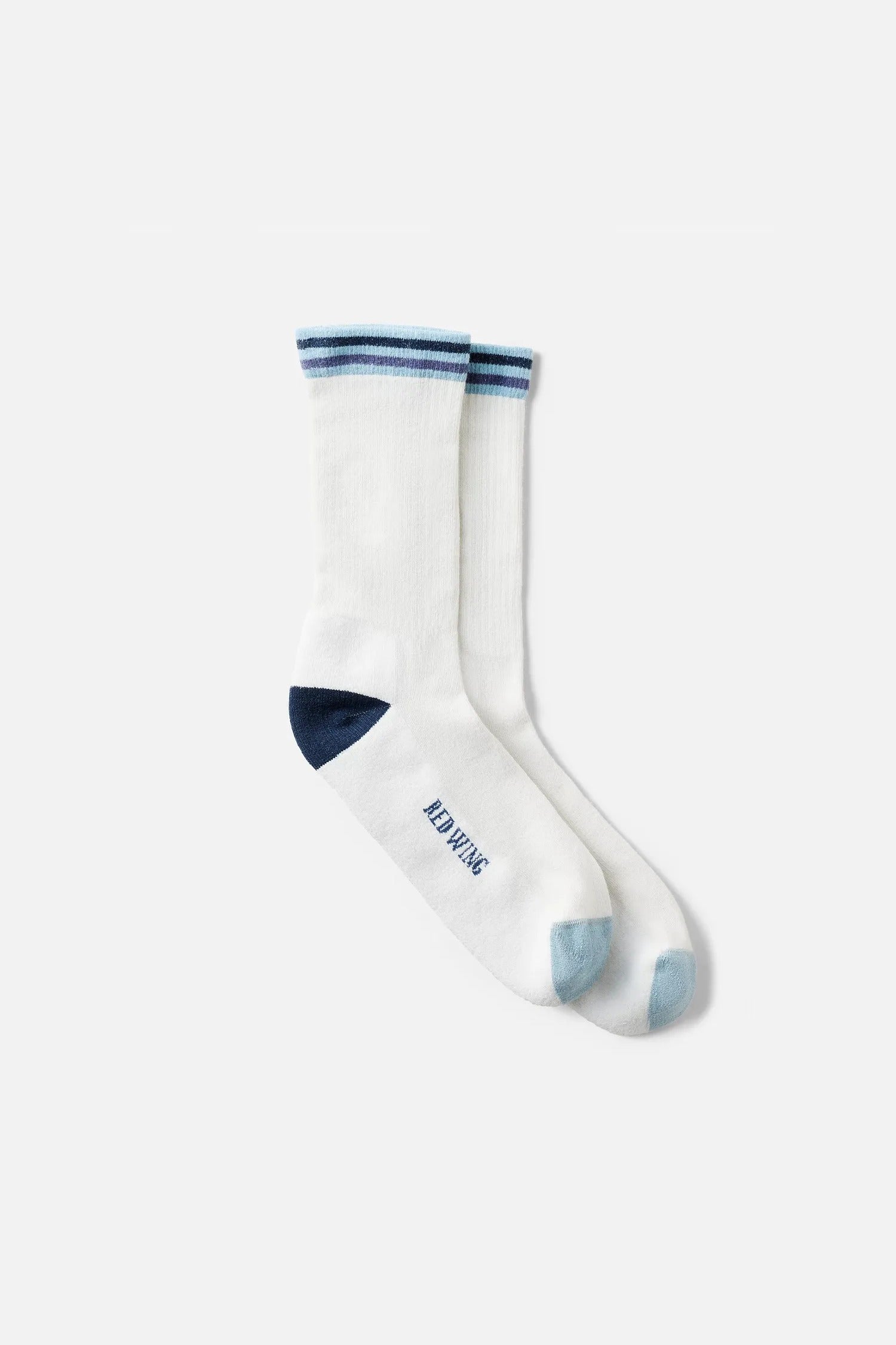 Red Wing Vintage Stripe Crew Socks in Silver Birch, Carbon Navy and Steel Blue