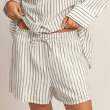 Striped Drawstring Shorts - Black