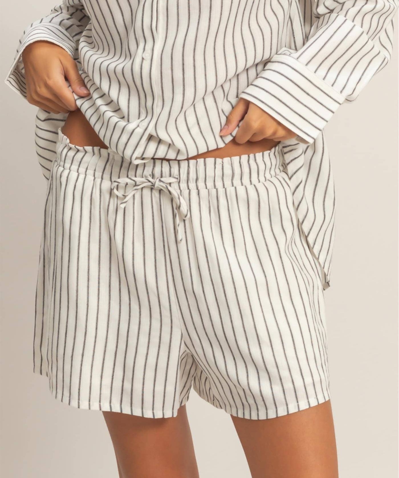 Striped Drawstring Shorts - Black