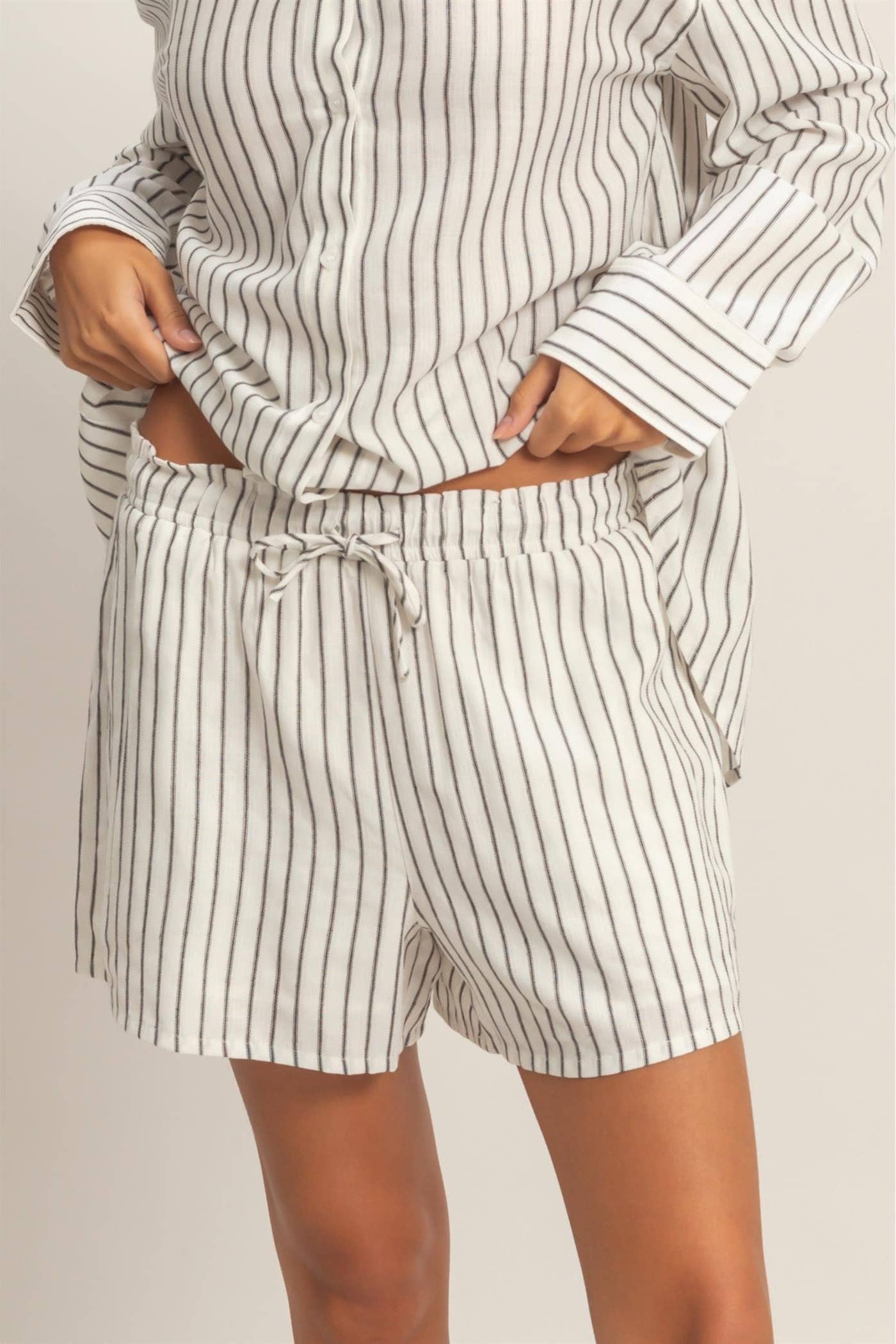Striped Drawstring Shorts - Black