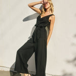 Alder Linen Button Front Jumpsuit in Black, front