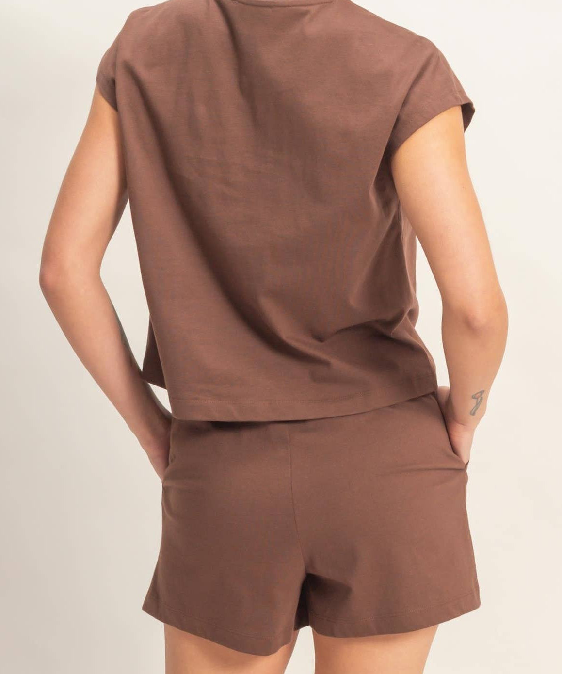 Cap Sleeve Boxy Top and Shorts Set - Chocolate
