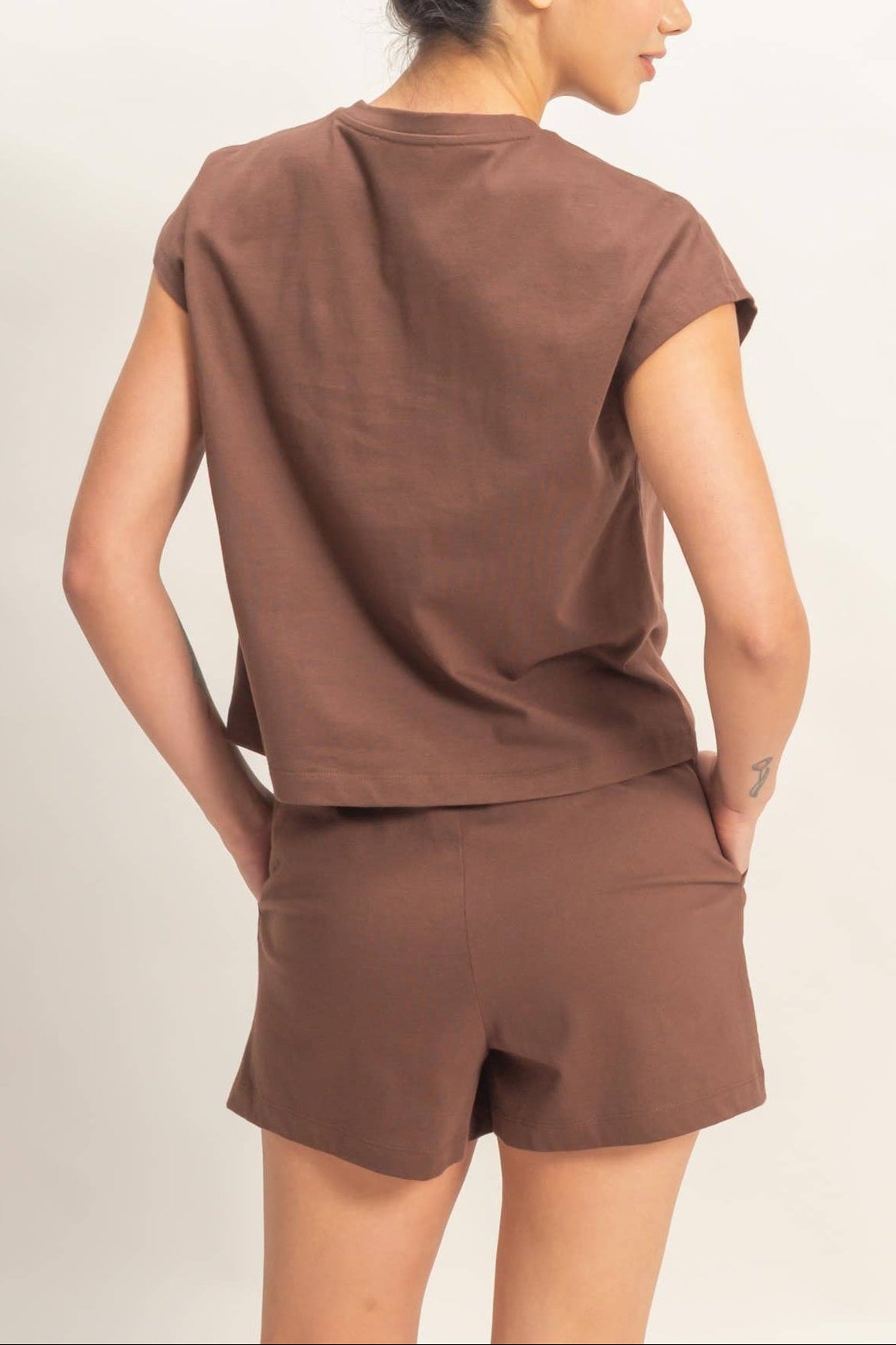 Cap Sleeve Boxy Top and Shorts Set - Chocolate