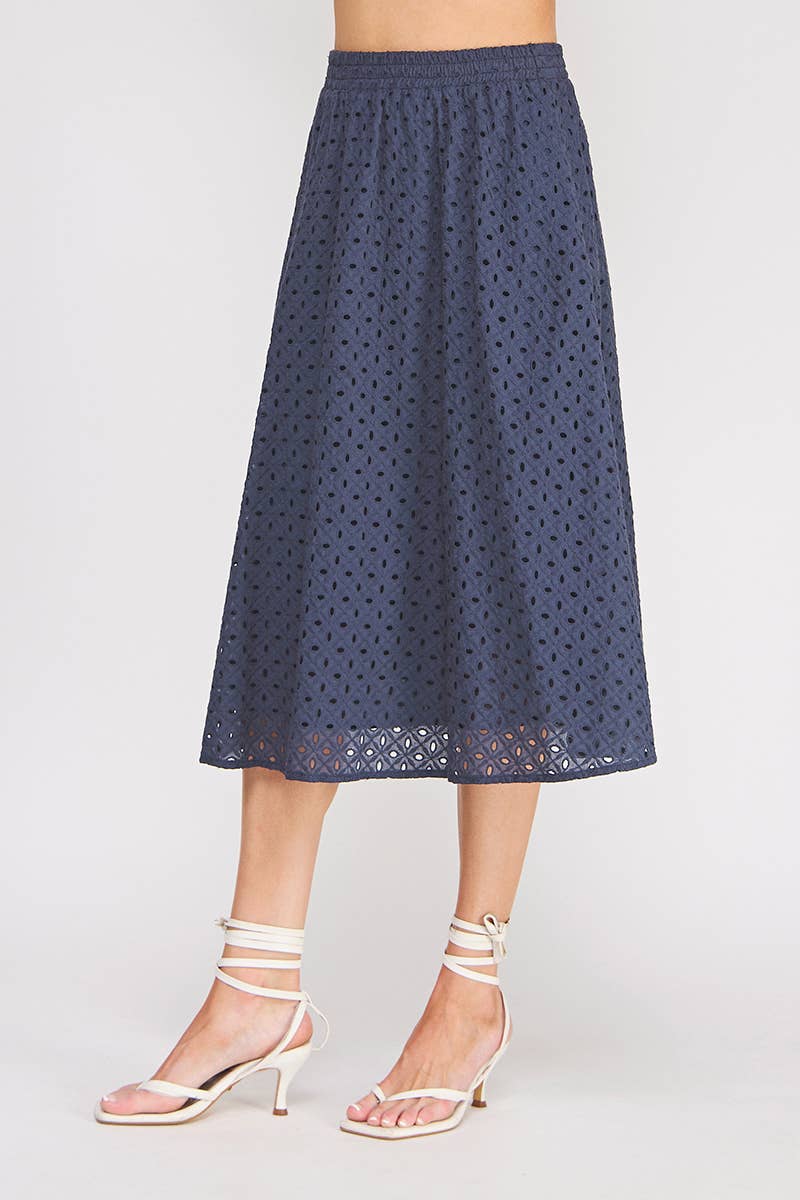 Delaney Eyelet Midi Skirt with Pockets navy side