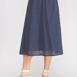 Delaney Eyelet Midi Skirt with Pockets navy side