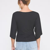 Isla Double Knit Angel Sleeve Cinch Top black sleeve detail