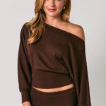 Aspen Boat Neck Dolman Sweater in Brown, off the shoulder